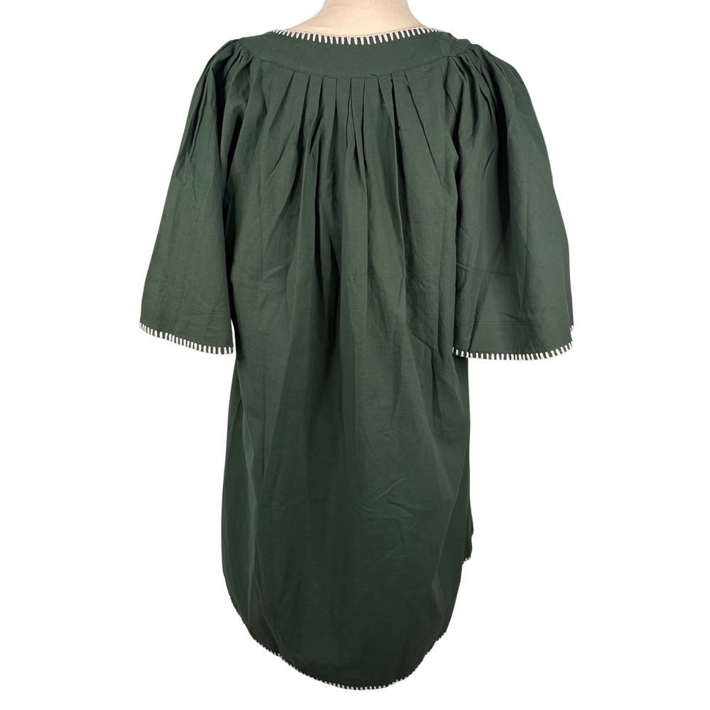 Tuckernuck Pomander Place Green Whipstitch Split Neck Cotton Mini Dress XL NEW - Picture 5 of 7